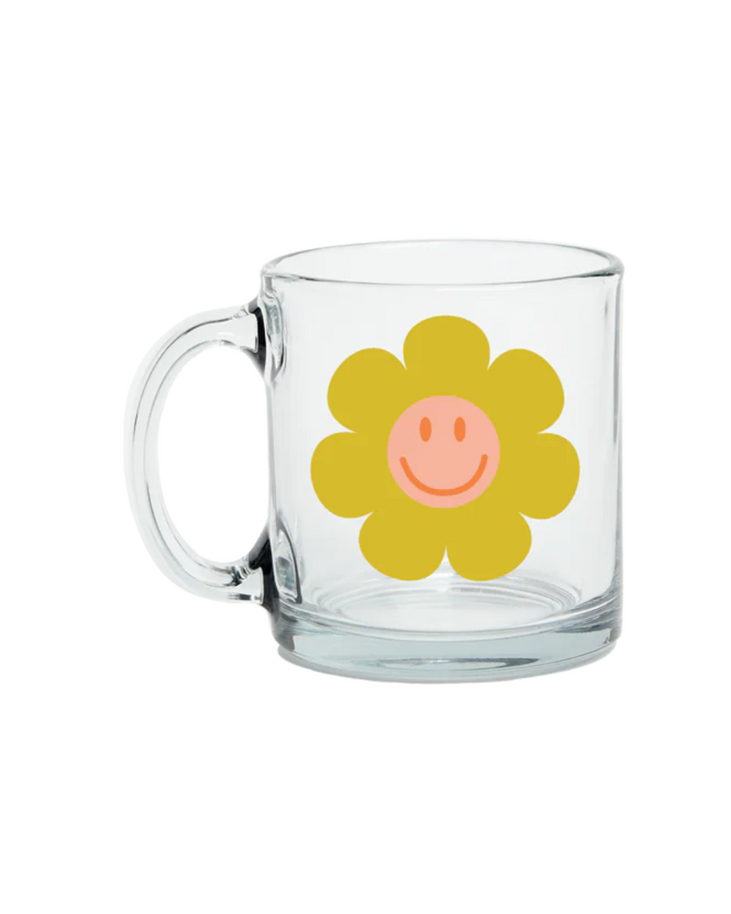 Smiley Flower Clear Glass Mug