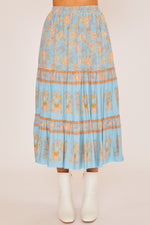 Sandra Boho Floral Maxi Skirt Dusty Blue