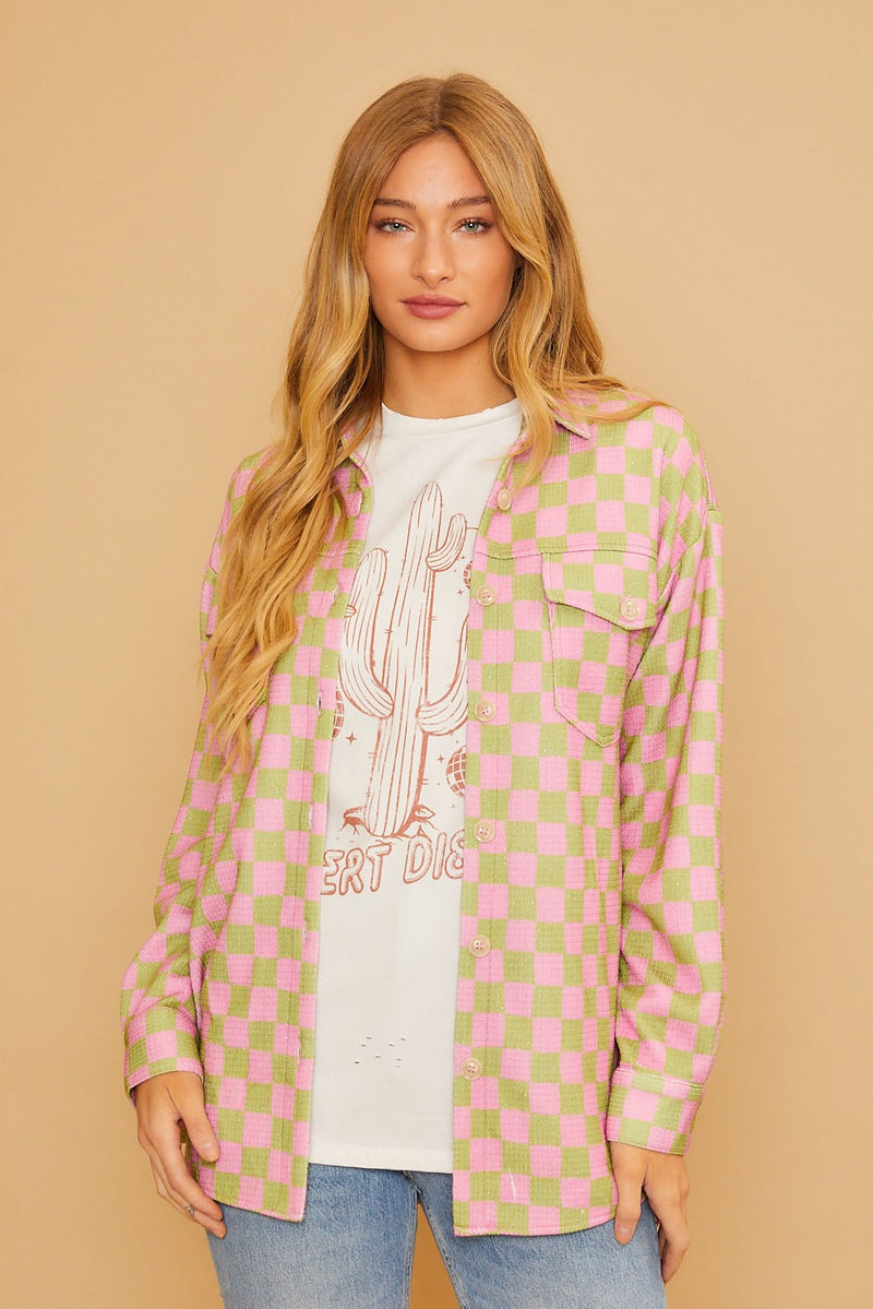 Daizy Checkered Button Down Pink Multi