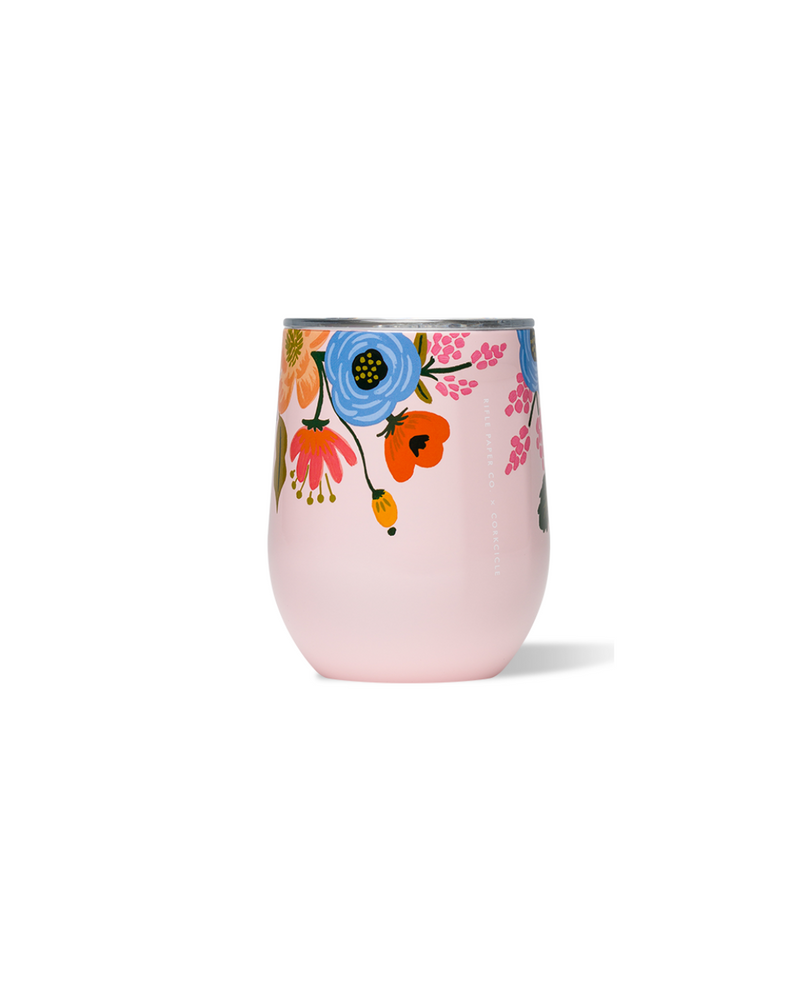 Lively Floral Blush Stemless Wine Glass