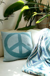 Peace Sign Knit Pillow Blue Teal