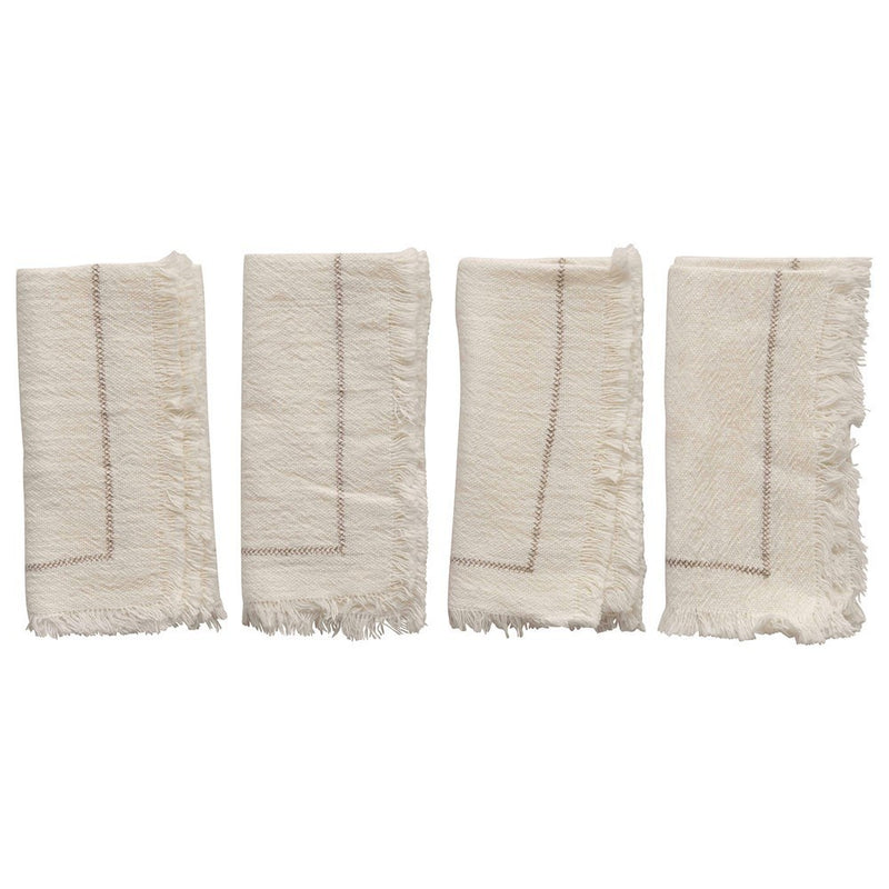 Square Woven Cotton Napkin Set Cream Fringe