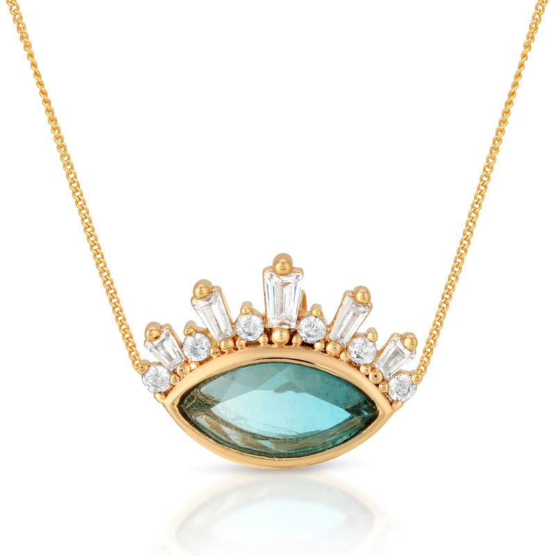 Athena Crown Moon Pendant Necklace Blue Tourmaline